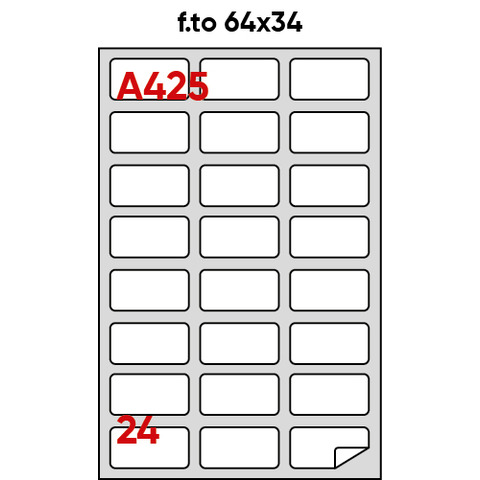 Etichette adesive A/425 - in carta - permanenti - 64 x 34 mm - 24 et/fg - 100 fogli - bianco - angoli tondi - Markin