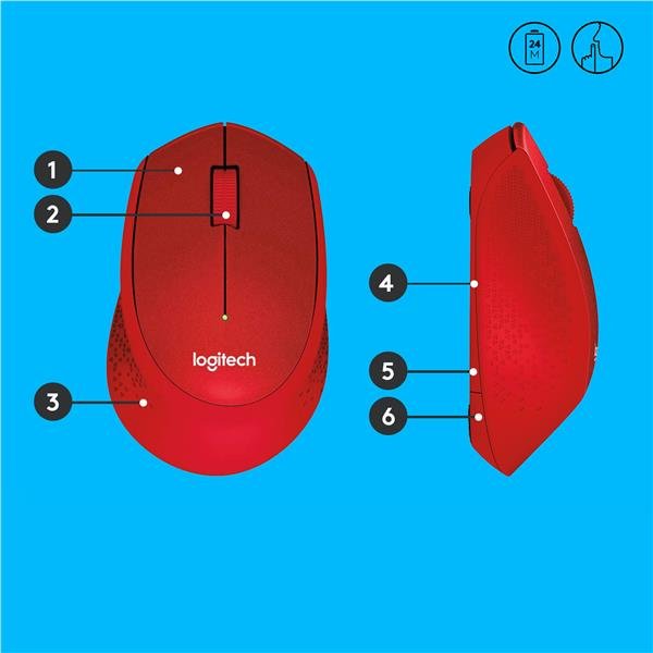 Logitech M330 SILENT PLUS - Mouse - 3 pulsanti - senza fili - 2.4 GHz - ricevitore wireless USB - rosso