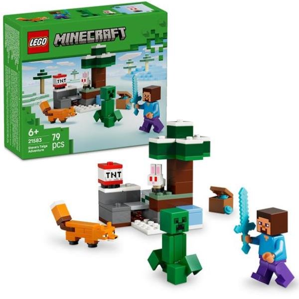 LEGO MINECRAFT AVVENTURA DI STEVE NELLA TAIGA CON MINIFIGURE DI STEVE CON SPADA CREEPER VOLPE E CONIGLIETTO