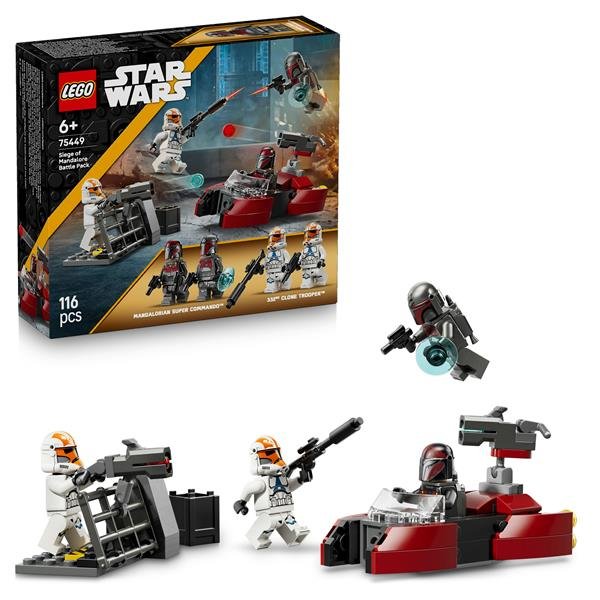 LEGO STAR WARS BATTLE PACK ASSEDIO DI MANDALORE CON 2 MINIFIGURE E 2 CLONE TROOPER UNA SPEEDER BIKE E BLASTER