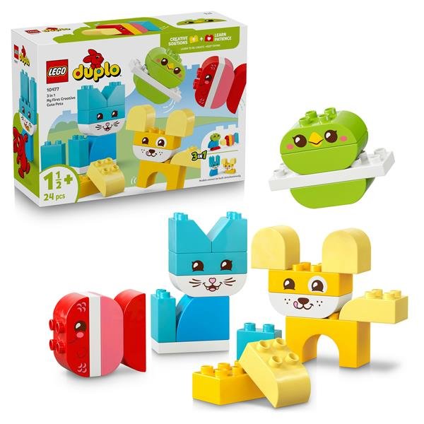 LEGO DUPLO ANIMALI DOMESTICI CREATIVI 3 IN 1 GIOCO DIDATTICO CON CANE GATTO UCCELLO E PESCE