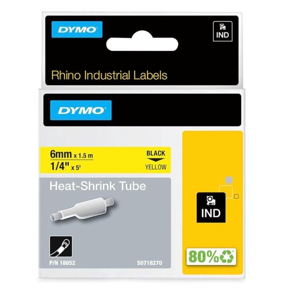 DYMO 18052 NASTRO TERMORESTRINGENTE 6MMx1.5MT DIAMETRO FILO 1.18/2.33 MM COLORE GIALLO STAMPA NERO