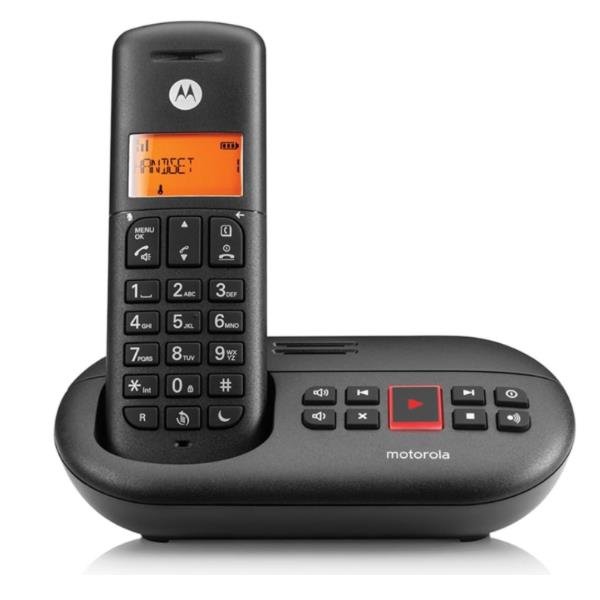 MOTOROLA E211 TELEFONO CORDLESS DECT CON SEGRETERIA TELEFONICA FINO A 12 MINUTI DI REGISTRAZIONE 3 MESSAGGI DI RISPOSTA PREREGISTRATI NERO
