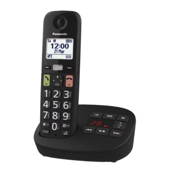 PANASONIC KX-TGU130EXB TELEFONO CORDLESS DECT CON SEGRETERIA TASTI GRANDI DISPLAY LCD 2.1 TORCIA COMPATIBILE CON APPARECCHI ACUSTICI NERO