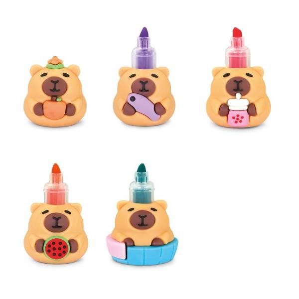 LEBEZ CAPIBARA ESPOSITORE SET DA 4 MINI EVIDENZIATORI PUNTA A SCALPELLO 14/5 mm COLORI PASTELLO ASSORTITI CONF 12 Pz.