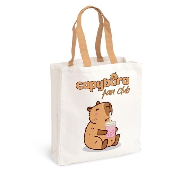 LEBEZ CAPIBARA SHOPPER TOTE BAG 34X40 CM IN TELA CON STAMPA BIFACCIALE 4 SOGGETTI ASSORTITI CONF 12 Pz.