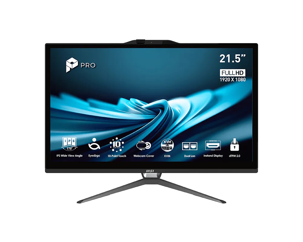 MSI PRO AP222T 14MA-603EU ALL IN ONE 21.5" FULL HD TOUCH SCREEN i3-14100 RAM 8GB-SSD 512GB NVMe-IRIS Xe GRAPHICS-WEB CAM 5MPx-WI-FI 6 +GIGABIT LAN-TASTIERA E MOUSE-WIN 11 PROF NERO (9S6-AC0151-603)