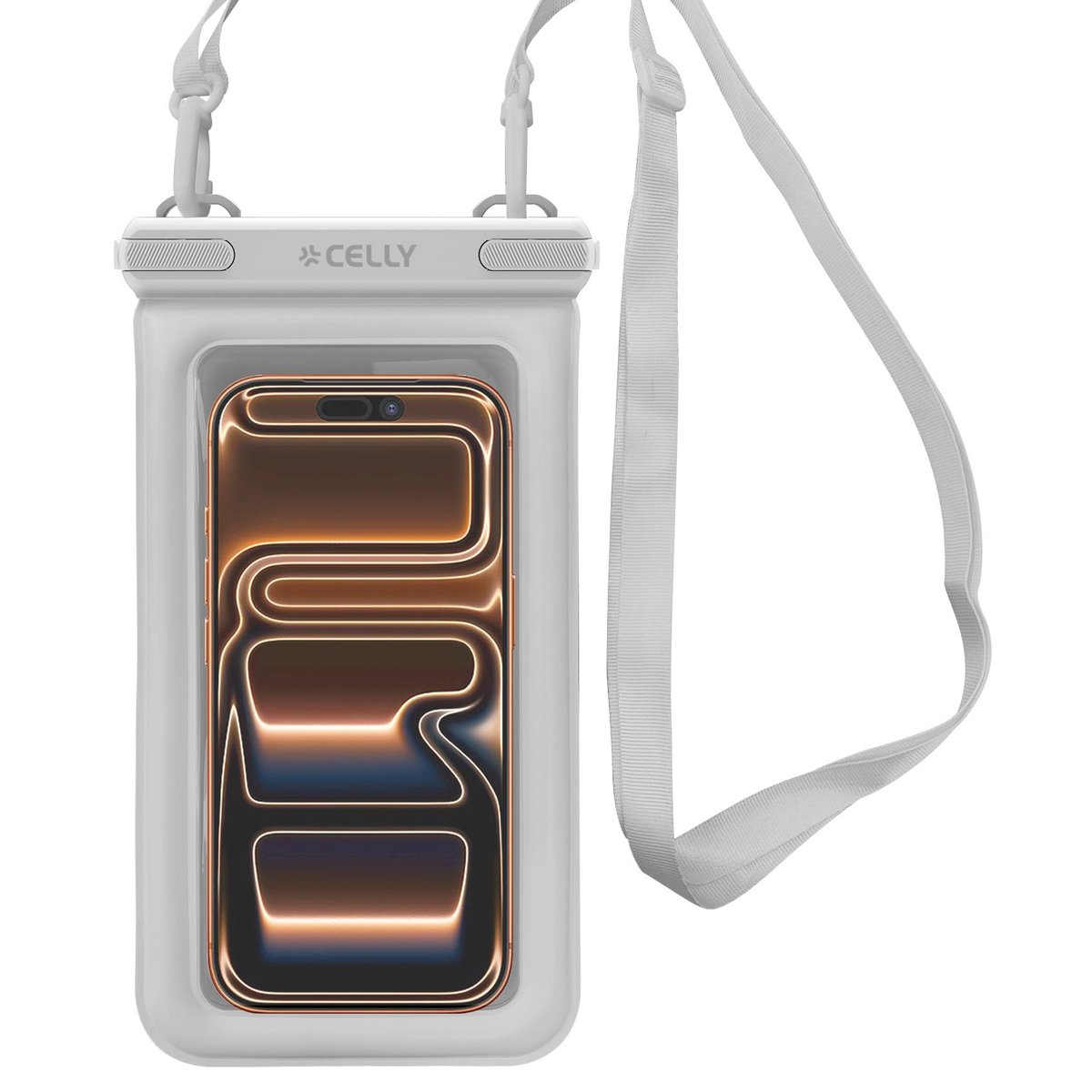 CELLY SPLASHBAG CUSTODIA IMPERMEABILE GALLEGGIANTE PER SMARTPHONE FINO A 6.9" TRASPARENTE IP68 CHIUSURA ERMETICA LACCIO AL COLLO INTEGRATO BIANCO