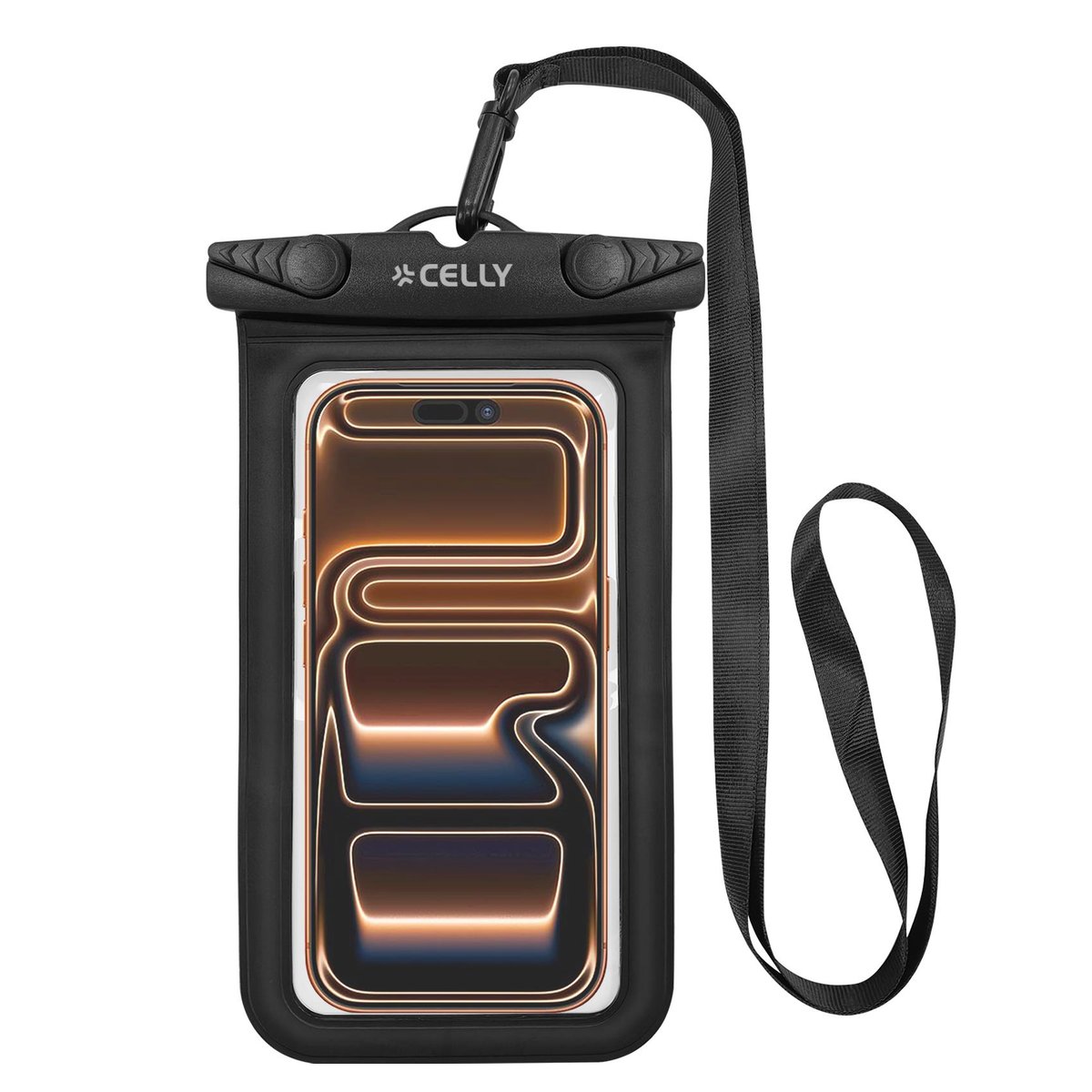 CELLY SPLASHBAG CUSTODIA IMPERMEABILE PER SMARTPHONE FINO A 7" TRASPARENTE CHIUSURA ERMETICA IPX8 LACCIO A COLLO INCLUSO NERO