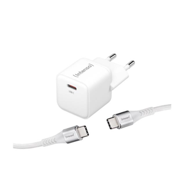 INTENSO GaN ADAPTER SET CARICABATTERIE DA RETE 30 W PD 3.0 QC 4.0 USB-C + CAVO INTRECCIATO USB-C BIANCO