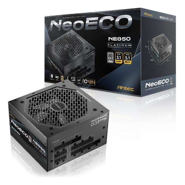 L'<B>ALIMENTATORE ANTEC NE850 PLATINUM</B> OFFRE <B>850W</B> DI POTENZA STABILE CON <B>CERTIFICAZIONE PLATINUM</B>. DESIGN MODULARE E COMPATIBILITÃ  <B>ATX 3.1</B> CON CONNETTORE <B>PCIE 5.1</B> PER PRESTAZIONI OTTIMALI. <B>GARANZIA DI 10 ANNI</B>.