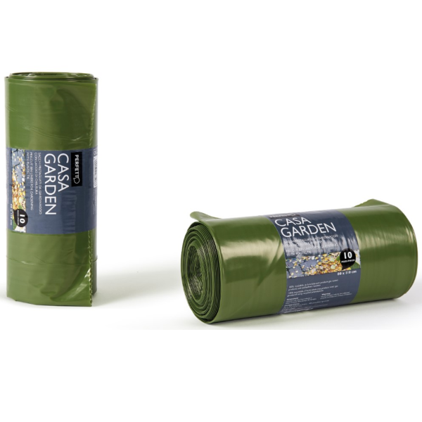 Sacchi rifiuti - 80x110 cm - 130 L - 50 micron - verde garden - Perfetto - conf. 10 pezzi