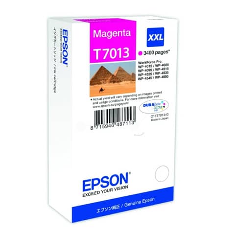 Epson T7013 - 34.2 ml - misura XXL - magenta - originale - blister - cartuccia d'inchiostro - per WorkForce Pro WP-4015 DN, WP-4095 DN, WP-4515 DN, WP-4525 DNF, WP-4595 DNF