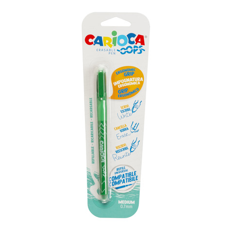 Carioca OOPS - Penna a sfera - non permanente - verde - inchiostro sensibile al calore - 0.7 mm - medio - con gomma