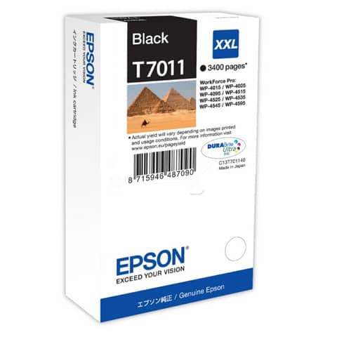 Epson T7011 - 63.2 ml - misura XXL - nero - originale - blister - cartuccia d'inchiostro - per WorkForce Pro WP-4015 DN, WP-4095 DN, WP-4515 DN, WP-4525 DNF, WP-4595 DNF