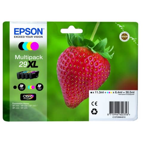 Epson 29XL Multipack - Confezione da 4 - XL - nero, giallo, ciano, magenta - originale - blister - cartuccia d'inchiostro - per Expression Home XP-245, 247, 255, 257, 332, 342, 345, 352, 355, 435, 442, 445, 452, 455