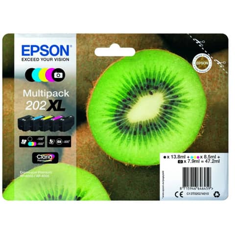 Epson Multipack 202XL - Confezione da 5 - alta capienza - nero, giallo, ciano, magenta, nero per foto - originale - blister - cartuccia d'inchiostro - per Expression Premium XP-6000, XP-6005, XP-6100, XP-6105