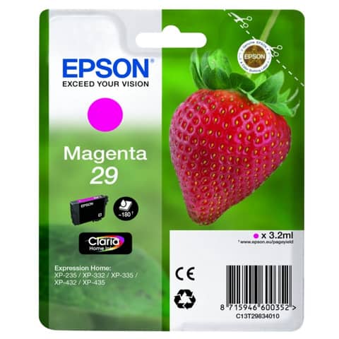 Epson 29 - 3.2 ml - magenta - originale - blister - cartuccia d'inchiostro - per Expression Home XP-245, 247, 255, 257, 332, 342, 345, 352, 355, 435, 442, 445, 452, 455