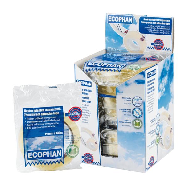 Eurocel Ecophan - Nastro da imballaggio - 19 mm x 66 m - polipropilene orientato biassialmente - trasparente