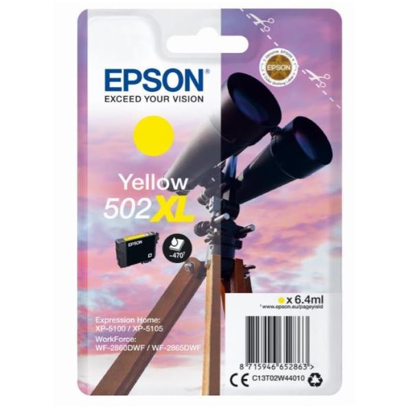 Epson 502XL - 6.4 ml - alta capienza - giallo - originale - blister - cartuccia d'inchiostro - per Expression Home XP-5100, 5105, 5150, 5155; WorkForce WF-2860, 2865, 2880, 2885