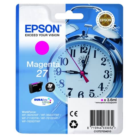 Epson 27 - 3.6 ml - magenta - originale - cartuccia d'inchiostro - per WorkForce WF-3620, WF-3640, WF-7110, WF-7210, WF-7610, WF-7620, WF-7710, WF-7715, WF-7720