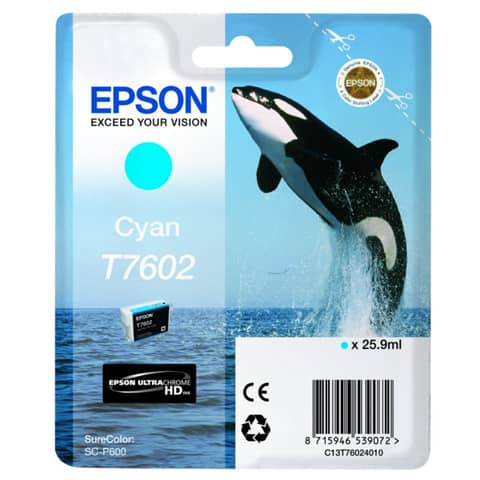 Epson T7602 - 26 ml - ciano - originale - blister - cartuccia d'inchiostro - per SureColor P600, SC-P600