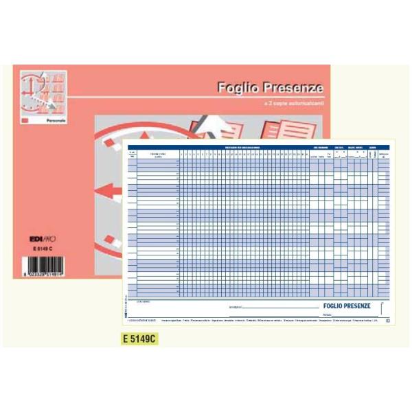 Edipro - Modulo presenza mensile - 50 fogli - duplicato - senza carbonio