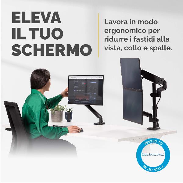 Fellowes Platinum Monitor Arm - Kit montaggio - braccio regolabile - per 2 monitor - nero - dimensione schermo: fino a 27" - montabile su desk