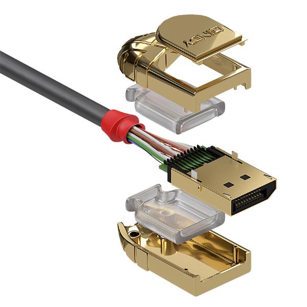 Lindy Gold - Cavo DisplayPort - DisplayPort (M) a DisplayPort (M) - DisplayPort 1.4 - 2 m - di forma rotonda, compatto, supporto 4K - grigio