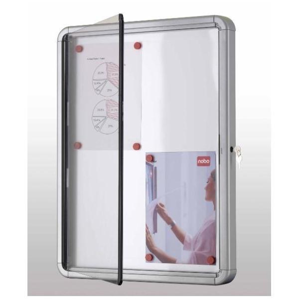 Nobo - Bacheca chiusa - montabile a parete - 6 x A4 - acciaio - magnetica - bianco