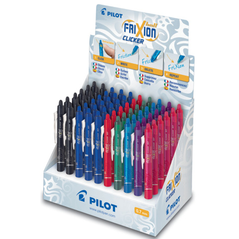 Pilot FriXion Ball Clicker - Penna a sfera - non permanente - colori assortiti - inchiostro in gel sensibile al calore - 0.7 mm - retrattile - con gomma (pacchetto di 60)
