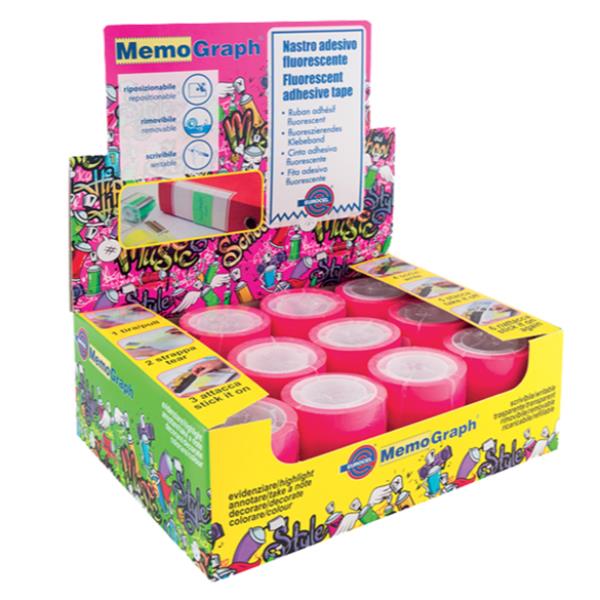 Eurocel MEMOGRAPH - Nastro per etichette - 50 mm x 10 m - pellicola PVC - rosa trasparente fluorescente