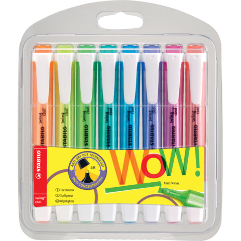 STABILO swing cool - Evidenziatore - colori assortiti - inchiostro base acqua - 1-4 mm (pacchetto di 8)
