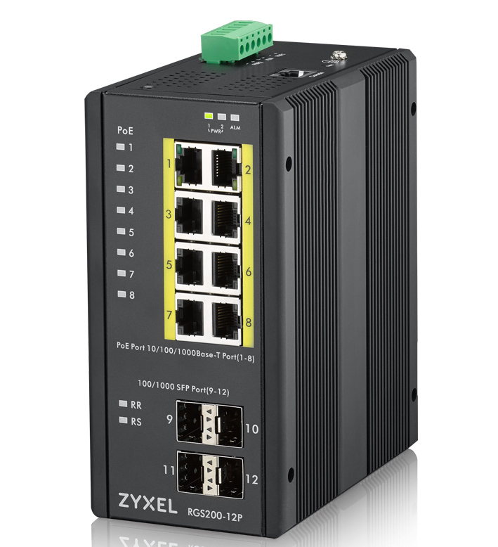 Zyxel RGS200-12P - Switch - gestito - 8 x 10/100/1000 (PoE+) + 4 x SFP - montabile su rack, montabile su rail DIN - PoE+ (240 W) - alimentazione CC