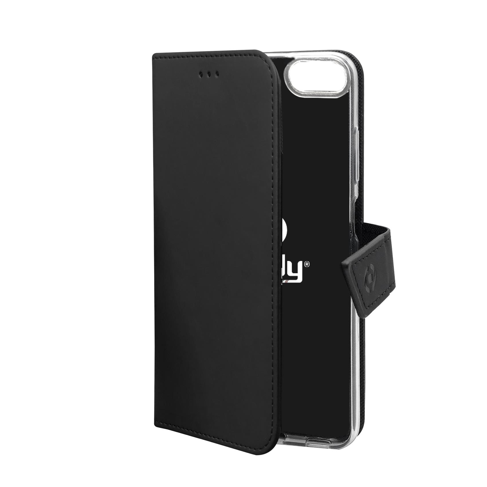 Celly WALLY800 - Flip cover per cellulare - plastica, similpelle - nero - per Apple iPhone 6, 6s, 8, SE (2ª gen), SE (3rd generation)