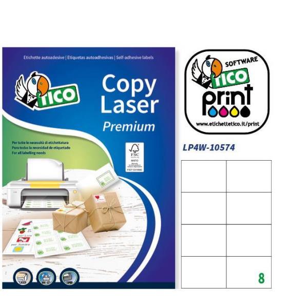 Tico Copy Laser Premium - Carta - Opaca - adesivo permanente - bianco - 105 x 74 mm 800 etichette (100 foglio(i) x 8) etichette