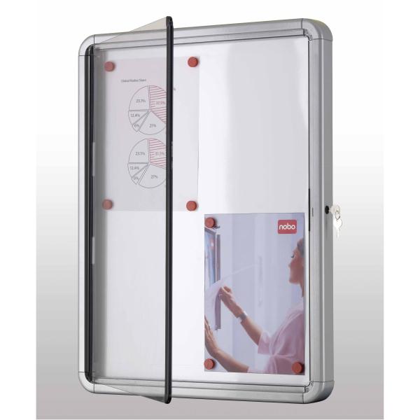 Nobo - Bacheca chiusa - montabile a parete - 4 x A4 - acciaio - magnetica - bianco