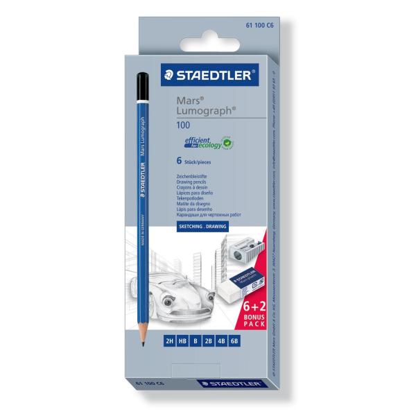 STAEDTLER Mars Lumograph - Matita - 2B, 2H, 4B, 6B, B, HB - 2 mm (pacchetto di 6)