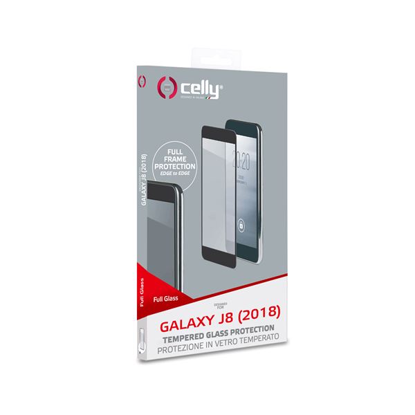Celly FULLGLASS759BK - Protezione per schermo per telefono cellulare - vetro - colore telaio nero - per Samsung Galaxy J8
