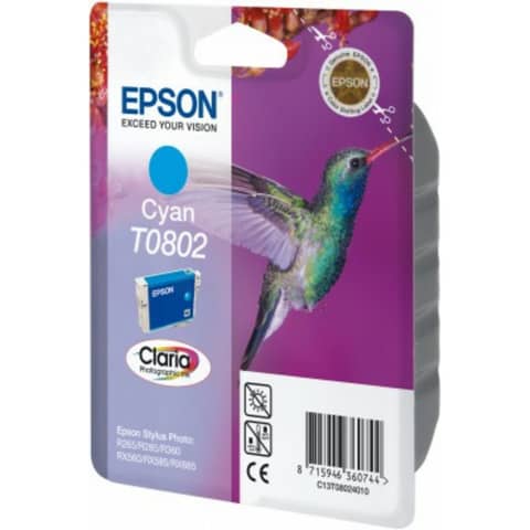Epson T0802 - 7.4 ml - ciano - originale - blister - cartuccia d'inchiostro - per Stylus Photo P50, PX650, PX660, PX700, PX710, PX720, PX730, PX800, PX810, PX820, PX830
