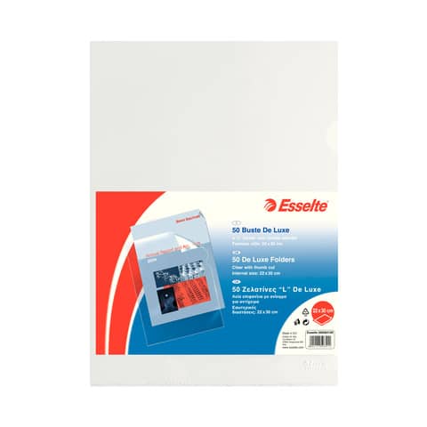 Esselte De Luxe - Cartella a L - per A4, 220 x 300 mm - trasparente (pacchetto di 50)