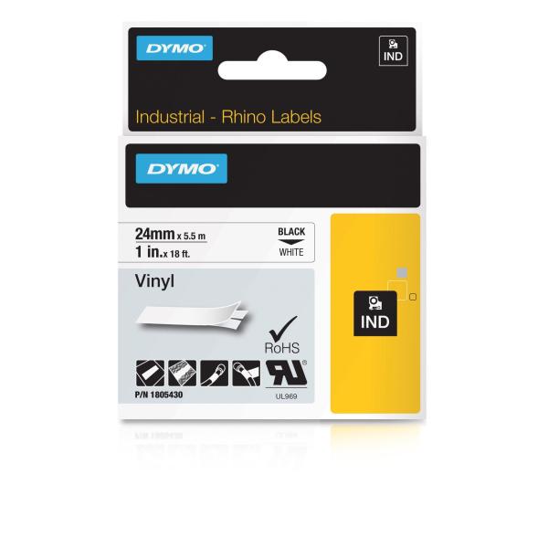 DYMO Rhino Coloured Vinyl - Vinile - nero su bianco - Rotolo (2,54 cm x 5,5 m) 1 cassetta(e) Nastro - per Rhino 6000, 6000 Hard Case Kit