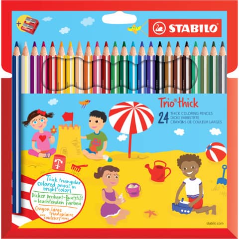 STABILO Trio long - Pastello colorato - colori assortiti - 4.2 mm - larga (pacchetto di 24)