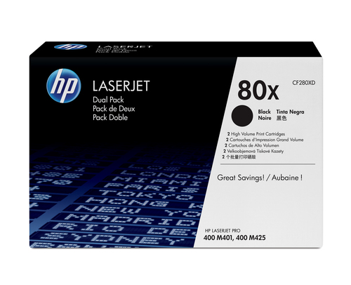HP 80X - Confezione da 2 - Alta resa - nero - originale - LaserJet - cartuccia toner (CF280XD) - per LaserJet Pro 400 M401, MFP M425