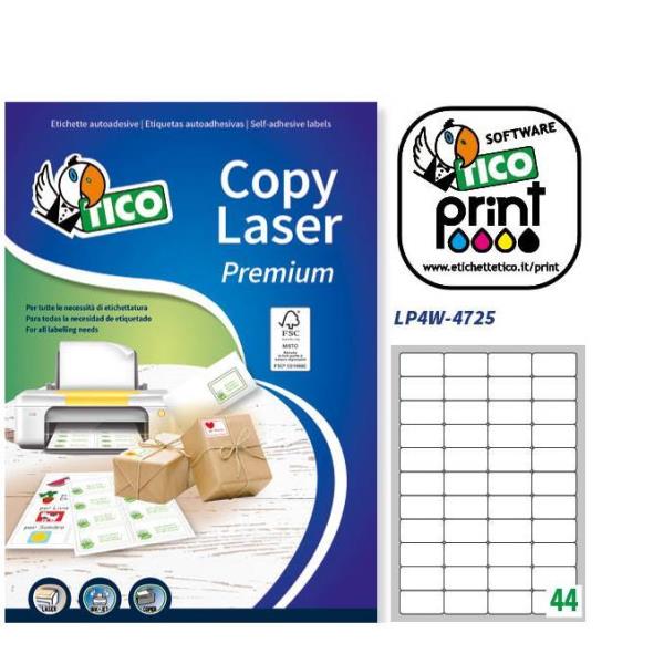 Tico Copy Laser Premium - Carta - adesivo permanente - bianco opco - 47.5 x 25.5 mm 4400 etichette (100 foglio(i) x 44) etichette