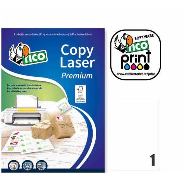 Tico Copy Laser Premium - Carta - adesivo permanente - bianco opco - A4 (210 x 297 mm) 100 etichette (100 foglio(i) x 1) etichette