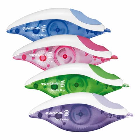 Paper Mate DRYLINE GRIP - Roller correttivo - 5 mm x 8.5 m - blu, viola, verde, rosa (pacchetto di 12)