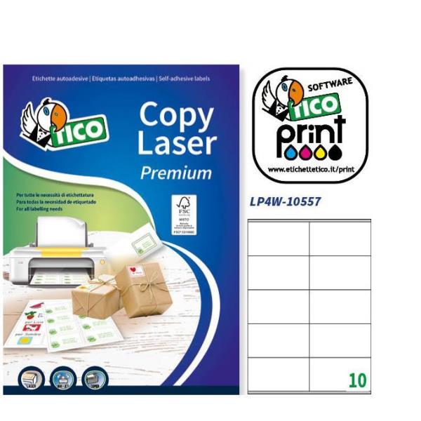 Tico Copy Laser Premium - Carta - adesivo permanente - rivestito in silicone - bianco - 105 x 57 mm - 144 g/m² - 1000 etichette (100 foglio(i) x 10) etichette