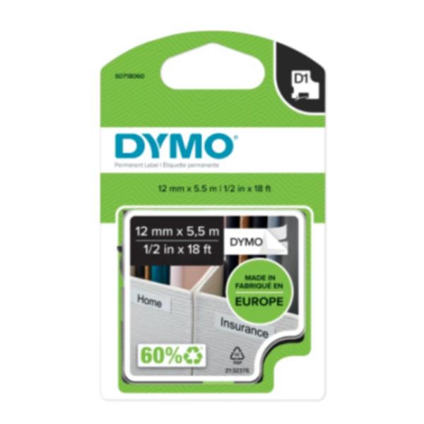 DYMO D1 - Poliestere - adesivo permanente - nero su bianco - Rotolo (1,2 cm x 5 m) 1 cassetta(e) rotolo di etichette - per LabelMANAGER 160, 210D, 210D Kit, 210D Kit Case, 280, 360D, 420P, 420P Kit, 500TS, PnP