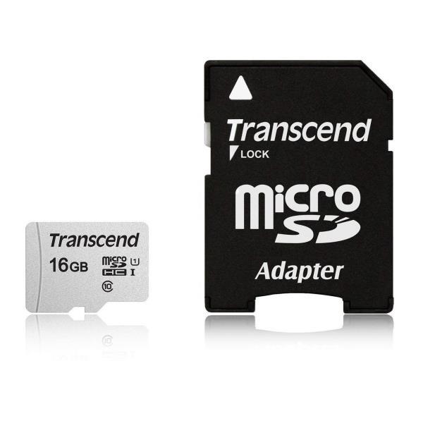 Transcend 300S - Scheda di memoria flash (adattatore in dotazione) - 16 GB - UHS-I U1 / Class10 - UHS-I microSDHC